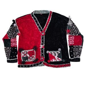 Vintage Sweater Women M Black Embellished Christmas Winter Holidays gift present